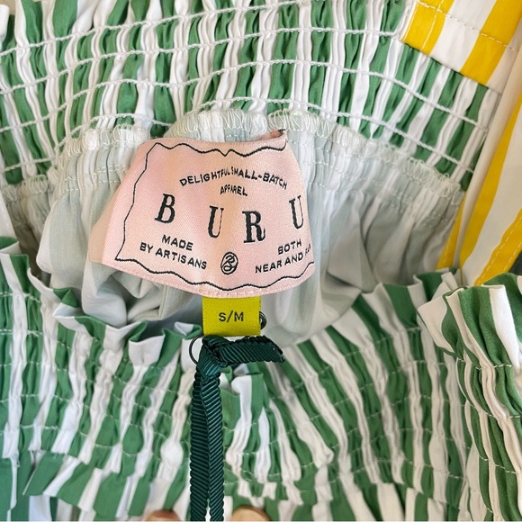 NWT Buru Contrast Striped Tie Shoulders Midi Dress Green & Yellow Size S/M - Picture 6 of 9